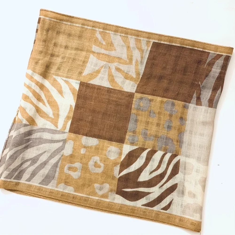 GEOFFREY BEENE Oversized Long Neutral Color Scarf Hand Rolled Finish, tan
